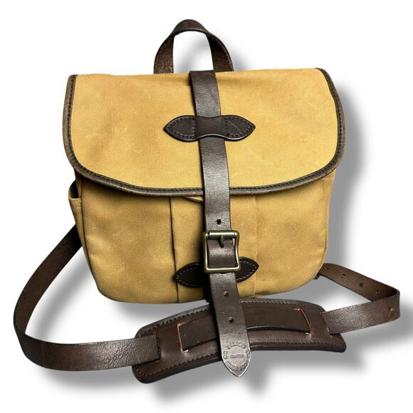 Vintage 90s Filson Small Field Bag 230 Canvas USA Made Tan Leather Crossbody - Picture 1 of 12